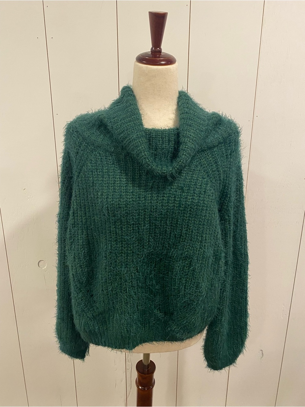 Main Strip Deep Green Fuzzy Cowl Neck Sweater M/L